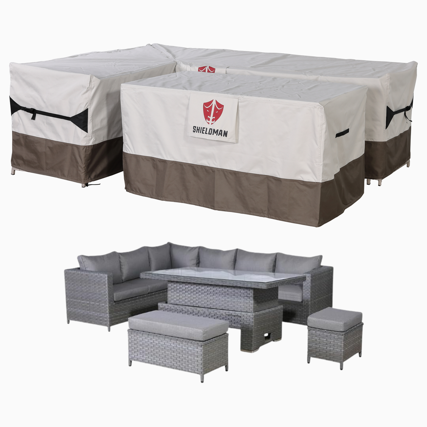 ROSE RATTAN Heavy Duty Protective Rain Cover for Isobella Left Hand Corner Sofa (260x200x66) and Table (150x90x71)