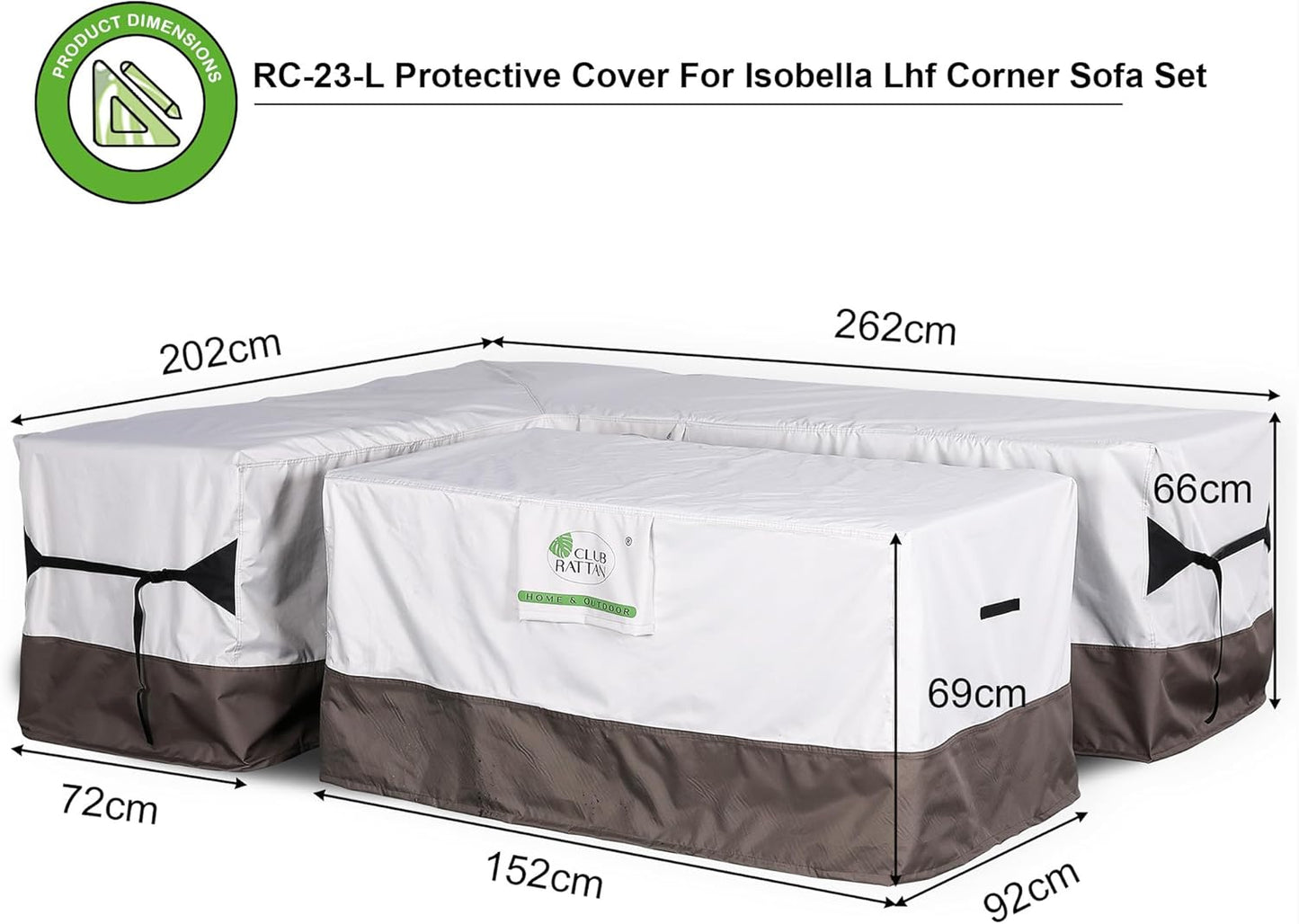 ROSE RATTAN Heavy Duty Protective Rain Cover for Isobella Left Hand Corner Sofa (260x200x66) and Table (150x90x71)